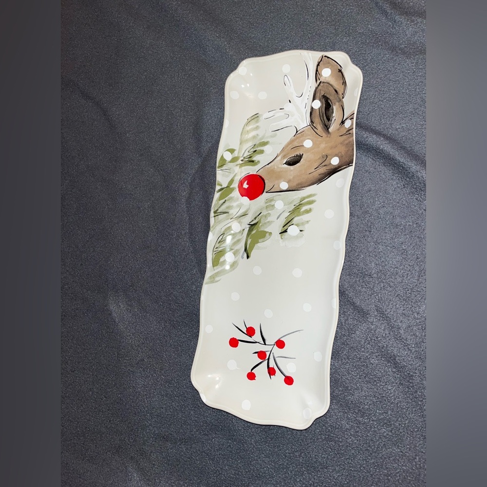 Holiday Deer Serving Platter - Cream and Red
